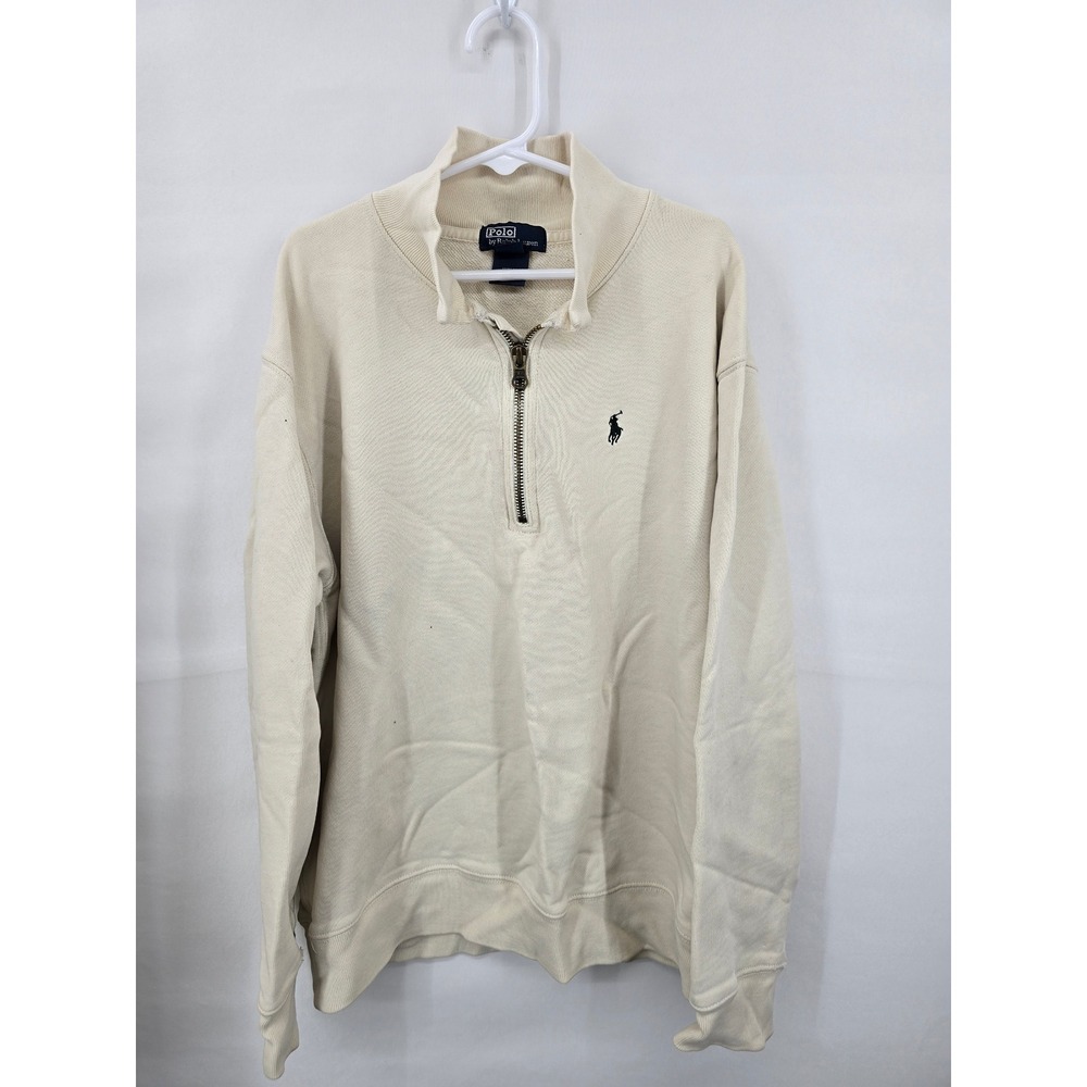 Polo Ralph Lauren Mens Quarter Zip Pullover Sweatshirt Cream Beige Size M 12/14